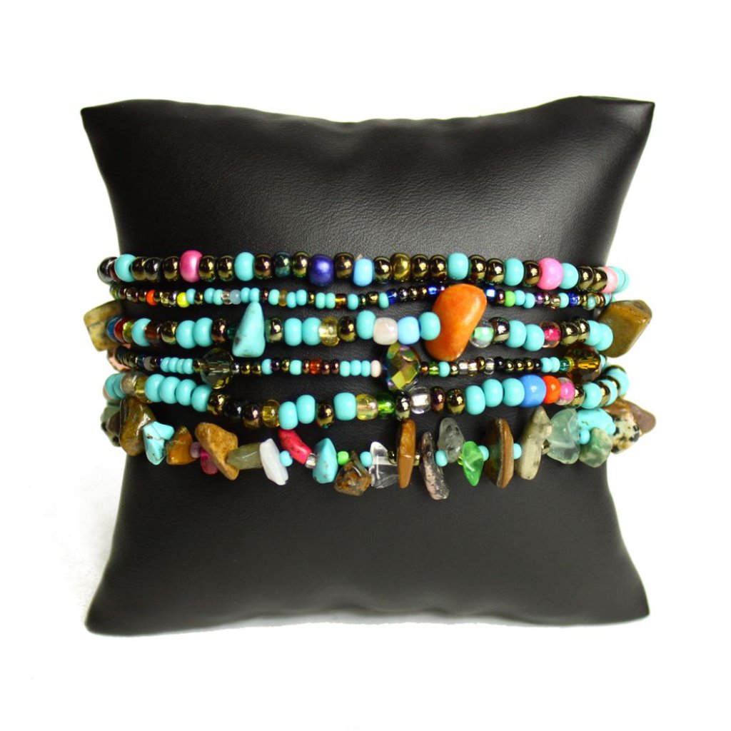 Czech Bead Turquoise Multi-Color 6 Strand Bracelet